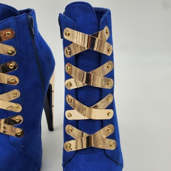 Privilege Shoes Women 6 Surrender  Royal Blue and Gold high heel Booties Boots - Picture 13 of 14